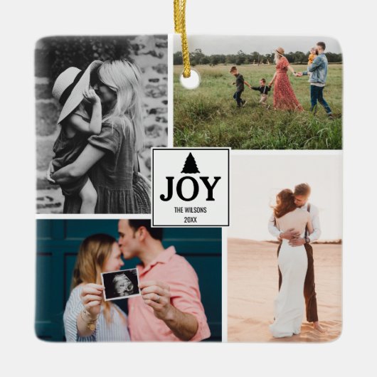 Joy kerstfamilie Foto collage Keramisch Ornament (Voorkant)