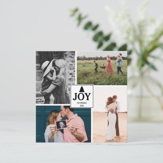 Joy Kerstfamilie Foto Collage Xmas Kaart (Staand voorkant)