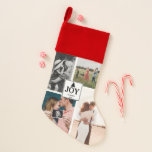 Joy-kerstfamilie Foto's voor collage Kerstsok<br><div class="desc">Een mooie feestelijke kerstbezetting met vier foto's van uw familie met het woord "JOY" in het midden,  samen met de familienaam en het jaar. Een prachtig ontwerp voor uw kerstdecor of een geweldig cadeau voor vrienden en familie. Pas de tekst en de foto's aan en maak het uw eigen.</div>