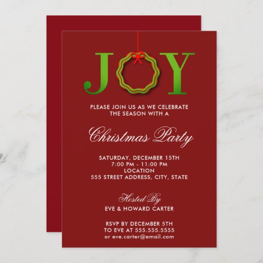 JOY kerstfeest uitnodiging (Voorkant / Achterkant)