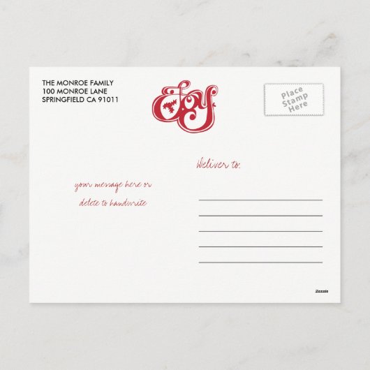 Joy Kerstfeestdag Foto Briefkaart (Achterkant)