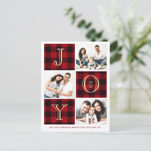 JOY | kerstfeestdag met rode Pset-foto's Briefkaart (Staand voorkant)