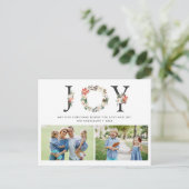 JOY kerstFloral met twee foto's collage Briefkaart (Staand voorkant)