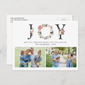 JOY kerstFloral met twee foto's collage Briefkaart (Voorkant / Achterkant)