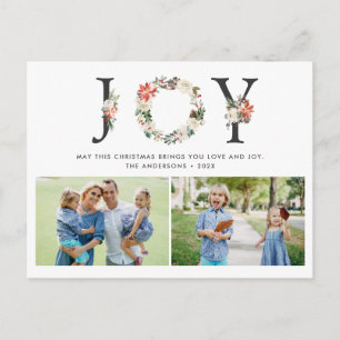 JOY kerstFloral met twee foto's collage Briefkaart