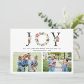 JOY kerstFloral met twee foto's collage Feestdagenkaart (Staand voorkant)