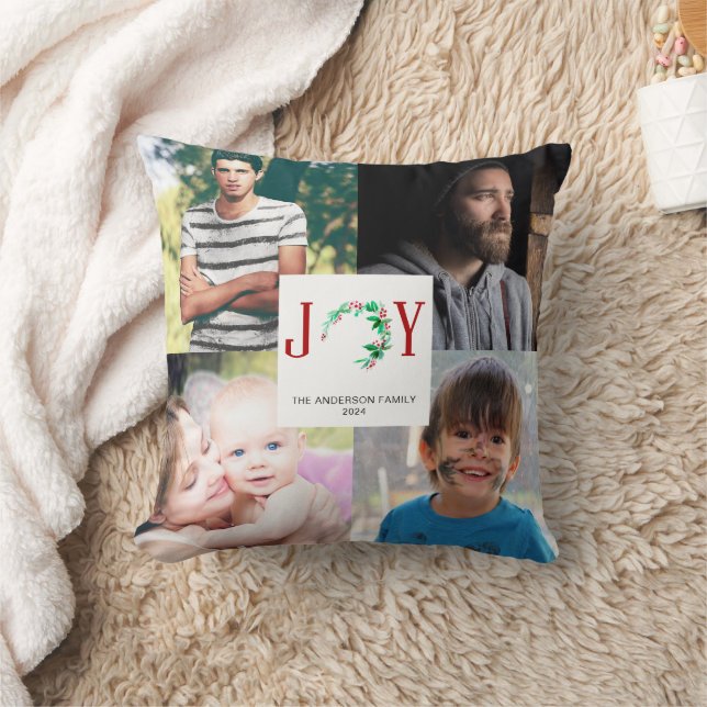JOY Kerstfoto Collage 4 Familie Afbeeldingen Kussen (Deken)