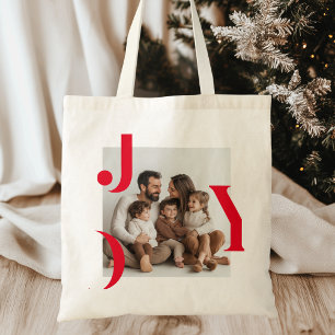 JOY Kerstfoto   Gepersonaliseerde vakantie Tote Bag