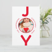 Joy kerstfoto witte rode, eenvoudige kaart (Staand voorkant)