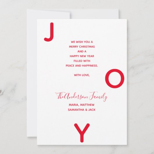 Joy kerstfoto witte rode, eenvoudige kaart (Achterkant)