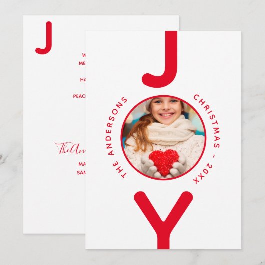 Joy kerstfoto witte rode, eenvoudige kaart (Voorkant / Achterkant)