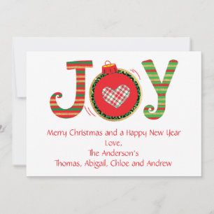 Joy-kerstkaart, Red Green Gold Personalize