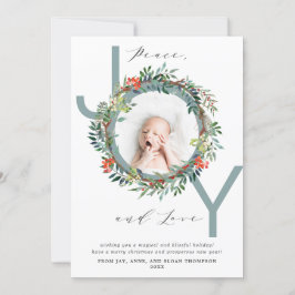 JOY Kerstkrans Blauw Baby Foto Feestdagenkaart