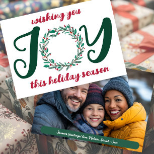 JOY Kerstkrans Hand-getrokken AANGEPASTE FOTO Feestdagenkaart