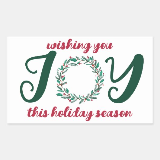 JOY Kerstkrans Hand-getrokken CUSTOM Rechthoekige Sticker (Voorkant)