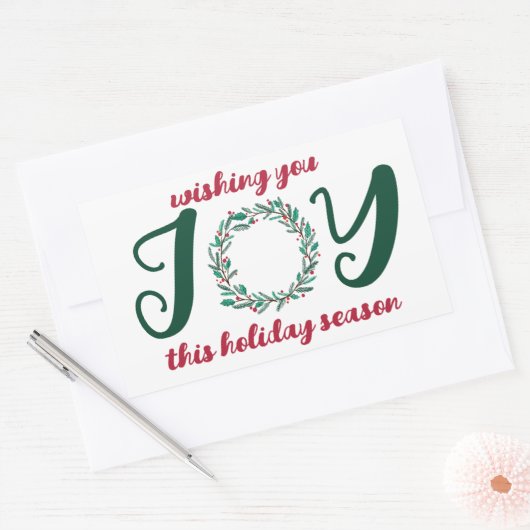 JOY Kerstkrans Hand-getrokken CUSTOM Rechthoekige Sticker (Envelop)