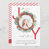 JOY Kerstkrans Rode Baby Foto Feestdagenkaart (Voorkant / Achterkant)