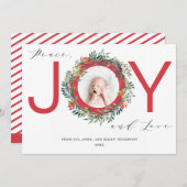 JOY Kerstkrans Rode Baby Foto Feestdagenkaart (Voorkant / Achterkant)