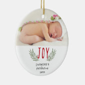 Joy Kerstmis baby's eerste kerstfoto Elegant Keramisch Ornament (Rechts)