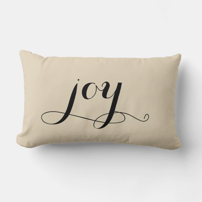 Joy Kerstmis Black Script Beige Holiday Kussen (Voorkant)