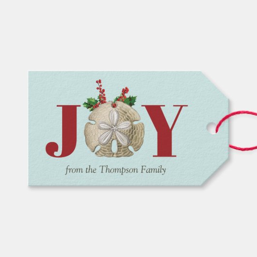 Joy Kerstmis en Dollar Holly Berries Kustal Cadeaulabel (Voorkant (Horizontaal))