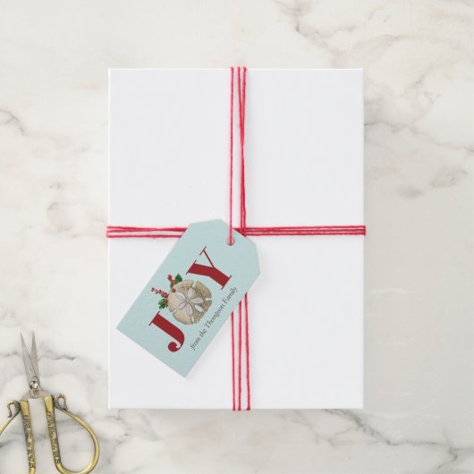 Joy Kerstmis en Dollar Holly Berries Kustal Cadeaulabel (Met Touw)