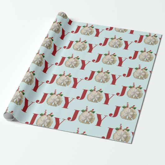 Joy Kerstmis en Dollar Holly Berries Kustal Cadeaupapier (Uitgerold)