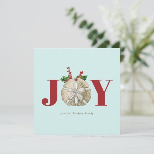 Joy Kerstmis en Dollar Holly Berries Kustal Feestdagenkaart (Staand voorkant)