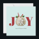 Joy Kerstmis en Dollar Holly Berries Kustal Feestdagenkaart<br><div class="desc">Een kustontwerp met de naam 'Joy Kerstmis',  met een zanddollar omhuld met de kerst-heilige en bessen op een lichte turkooisachtergrond. Ideaal voor feestelijk design voor het kerstseizoen.</div>