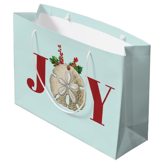 Joy Kerstmis en Dollar Holly Berries Kustal Groot Cadeauzakje (Achterkant Gekanteld)