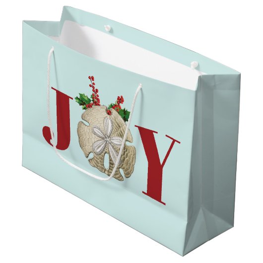 Joy Kerstmis en Dollar Holly Berries Kustal Groot Cadeauzakje (Voorkant Gekanteld)
