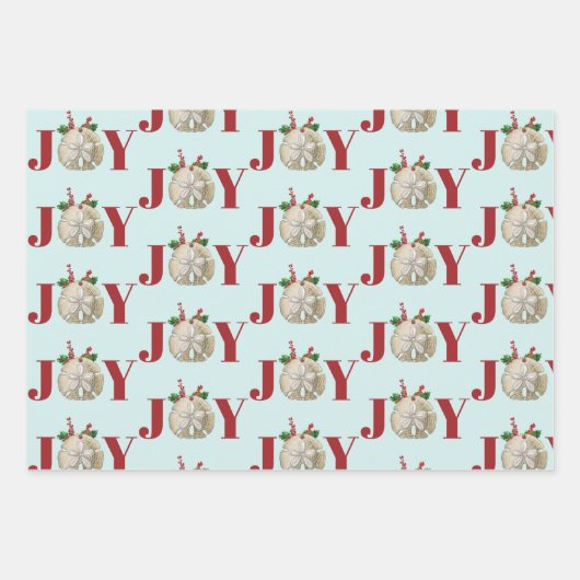 Joy Kerstmis en Dollar Holly Berries Kustal Inpakpapier Vel (Voorkant)