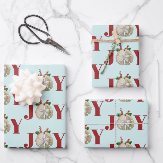 Joy Kerstmis en Dollar Holly Berries Kustal Inpakpapier Vel (Voorkant)