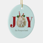 Joy Kerstmis en Dollar Holly Berries Kustal Keramisch Ornament (Rechts)
