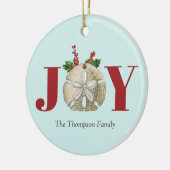Joy Kerstmis en Dollar Holly Berries Kustal Keramisch Ornament (Links)