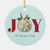 Joy Kerstmis en Dollar Holly Berries Kustal Keramisch Ornament (Achterkant)