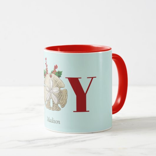 Joy Kerstmis en Dollar Holly Berries Kustal Mok (Voorkant rechts)