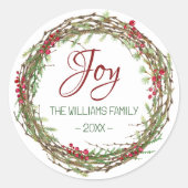 Joy - Kerstmis - Familienaam Ronde Sticker (Voorkant)