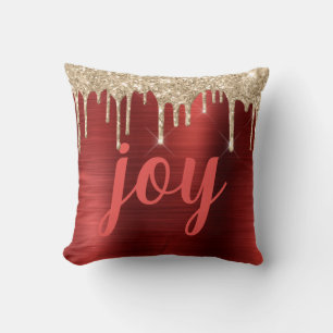 Joy Kerstmis Glitter Drip Red Metallic Typografie Kussen