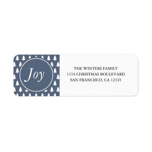 Joy Kerstmis - Patroon Blauw retouradres Etiket (Voorkant)