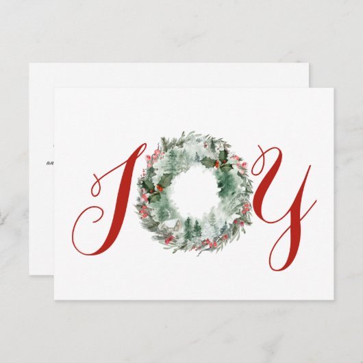 Joy Kerstmis Waterverf Plush Wreate Feestdagenkaart (Voorkant / Achterkant)