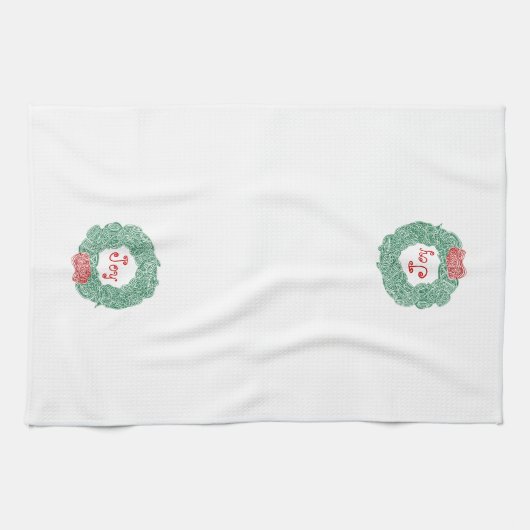 Joy Kerstmis Wreath Kitchen Towel Theedoek (Horizontaal)
