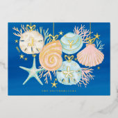 Joy kerstOcean Waterverf Seashell Ornaments Folie Feestdagenkaart (Voorkant)