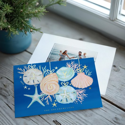 Joy kerstOcean Waterverf Seashell Ornaments Folie Feestdagenkaart