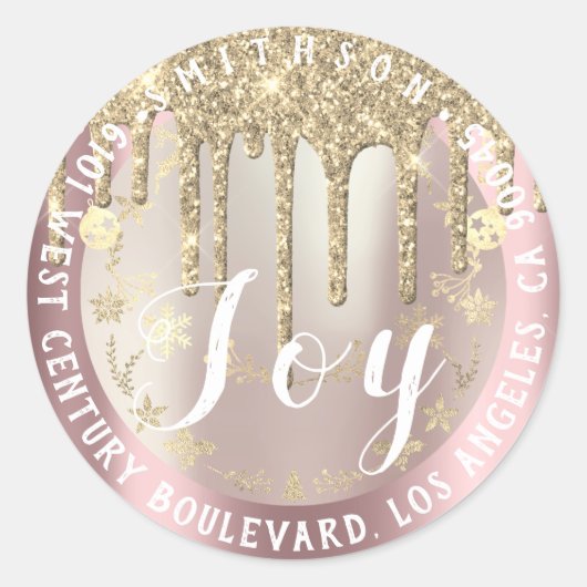 Joy kerstretour RSVP Roos Gold Snow Spark Ronde Sticker (Voorkant)