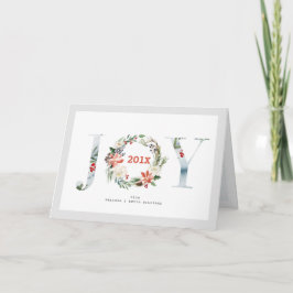 Joy kersttypografie & TFloral Wreath Feestdagen Kaart