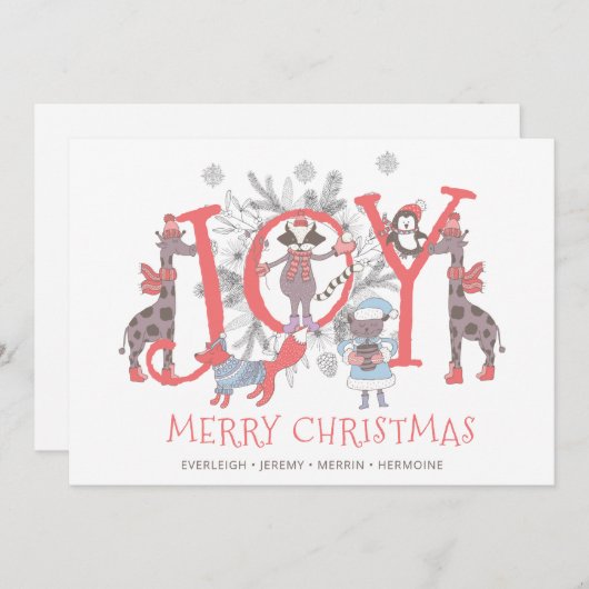 Joy KerstWinter Animals Holiday Feestdagenkaart (Voorkant / Achterkant)