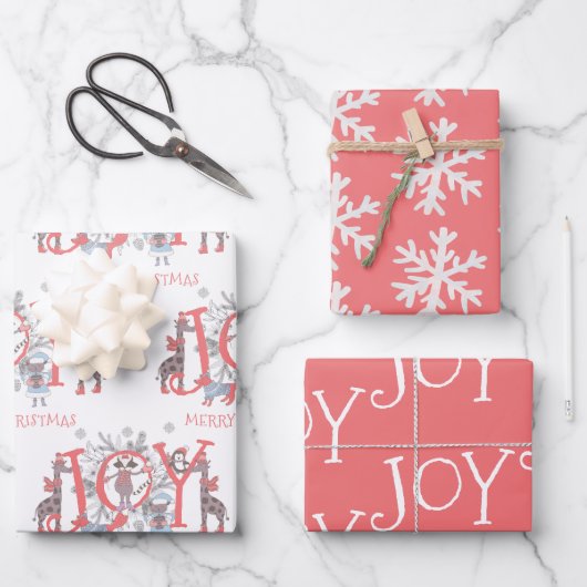 Joy KerstWinter Animals Holiday Inpakpapier Vel (Voorkant)