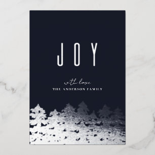 Joy. Kerstzilveren boom. moderne marinesnoterijen Folie Feestdagenkaart