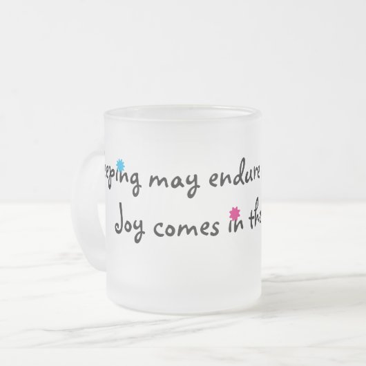 Joy komt 's ochtends matglas koffiemok (Voorkant links)